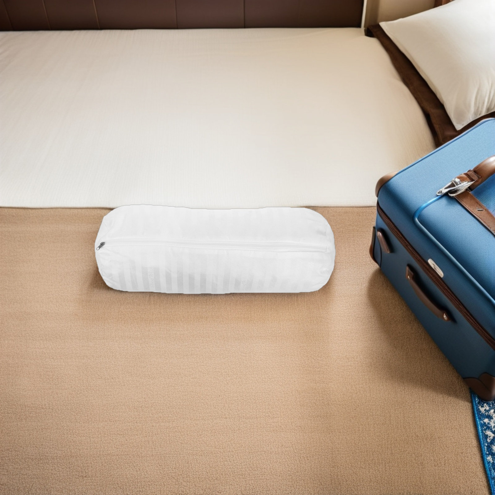 Bolster Cushion Round - ปลอกหมอนทรงกระบอก 2 ชิ้น สำหรับหมอนรองคอแบบมีซิป ปลอกหมอนรองคอสีขาว (เฉพาะปลอก)