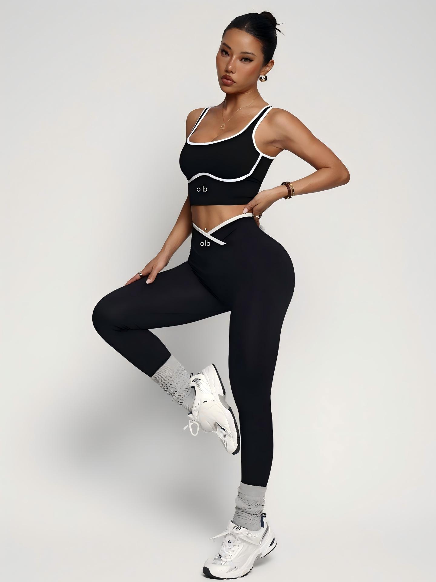 Pilates Yoga Gear - ชุดออกกำลังกาย 2 ชิ้น ประกอบด้วยเสื้อชั้นในกีฬาและกางเกงเอวสูง ยกสะโพก ดีไซน์หรูหราและสวมใส่สบายสำหรับผู้หญิง