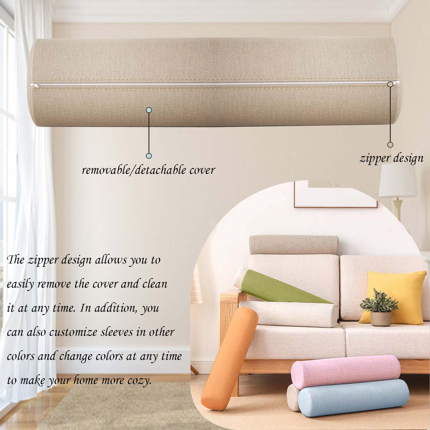 หมอนทรงกระบอกผ้าลินินขนาดเส้นผ - Bolster Cushion Round บทวิจารณ์และราคา
